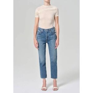 AGOLDE Riley High Rise Crop Straight Leg Jeans Light Wash Size 28